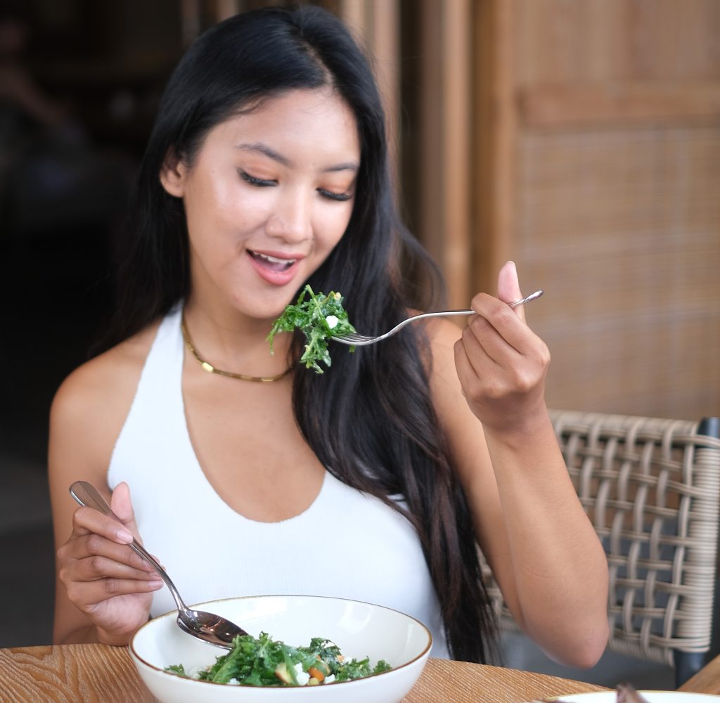 Fresh healthy salad and juice at Mozzarella healthy restaurant in Legian, Bali
